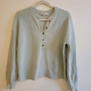 Mint green half button down cotton sweater